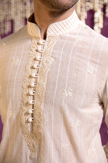 Beige Embroidered Karandi Kurta Trouser